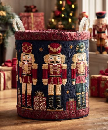 Quilted Laundry Basket - Gift Guardians Motif , Spacious Foldable Hamper With Strong Handles, Decorative Liner & Easy Storage For Holidays & Gifts