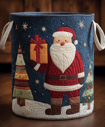Gift-Ready Quilted Laundry Hamper – Present Santa Pattern, Foldable Decorative Laundry Storage With Handles For Living Room & Nursery
