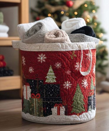 Gifting Season Quilted Hamper — Festive Foldable Laundry Basket With Handles, Perfect Holiday Storage & Present-Ready Organizer