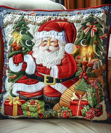 Gifts Of The North Pole Quilted Pillow Cover — Charming Holiday Present Print, Cozy Christmas Throw Pillowcase, Machine Washable
