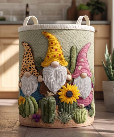 Giggly Gnome Quilted Laundry Hamper - Playful Foldable Fabric Basket With Handles For Kids' Rooms, Nursery & Everyday Storage