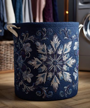 Gilded Snowflake Quilted Laundry Hamper — Elegant Metallic Holiday Fabric Basket, Large Christmas Clothes & Gift Storage With Handles