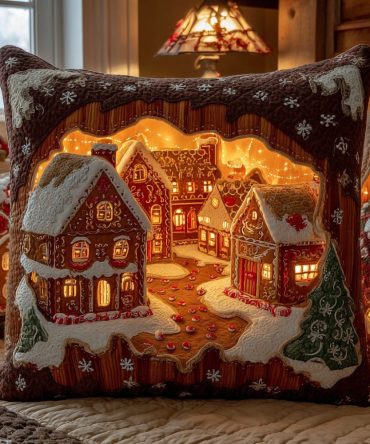 Ginger Glow Quilted Pillow Cover - Warm Gingerbread Tones Decorative Throw Pillowcase For Cozy Holiday & Year-Round Style