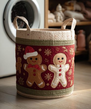 Gingerbread Couple Quilted Hamper - Cute Collapsible Laundry Basket & Decorative Fabric Bin For Kids' Rooms And Gifts