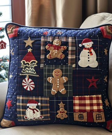 Gingerbread Holiday Quilted Pillow Cover — Festive Christmas Throw Pillow Case, Cozy Seasonal Accent For Living Room & Kitchen