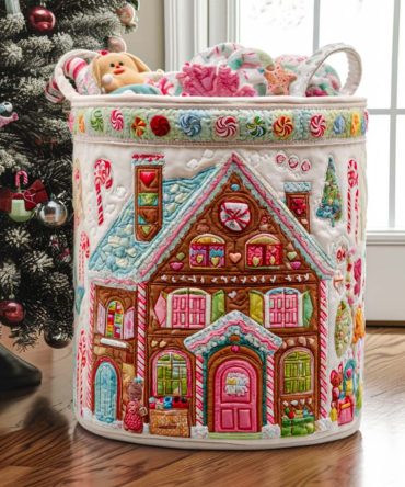 Gingerbread Dreams Quilted Laundry Hamper — Sweet Holiday-Themed Foldable Basket For Kids & Home, Durable With Easy-Carry Handles