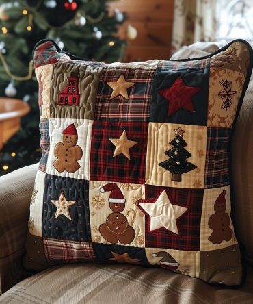 Gingerbread Dreams Quilted Pillow Cover — Sweet Festive Throw Pillow Case, Cozy Christmas Accent For Sofa & Dining Bench