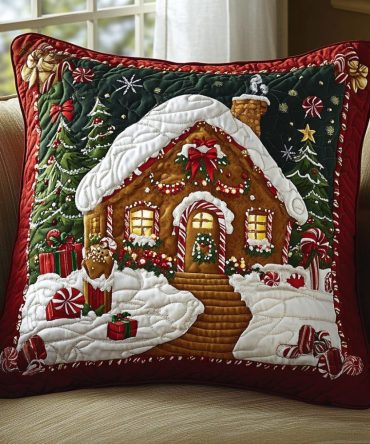 Gingerbread Glow Quilted Pillow Cover — Sweet Gingerbread Motif Quilted Throw Pillowcase For Festive Holiday & Kitchen Decor