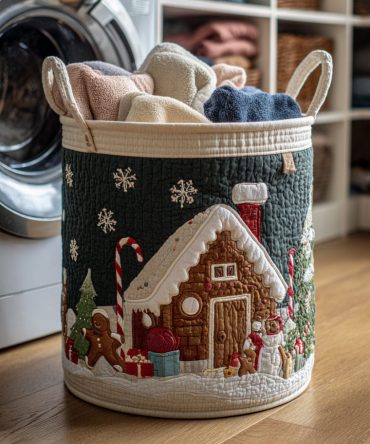 Gingerbread House Decorative Laundry Hamper - Large Themed Fabric Laundry Basket For Kids, Foldable Storage Solution With Durable Handles