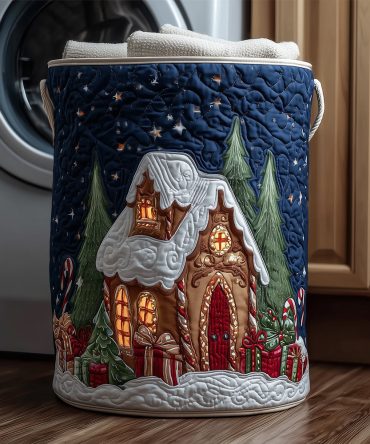 Gingerbread House Quilted Laundry Hamper – Festive Collapsible Fabric Storage Basket With Handles For Holiday Decor, Gifts & Family Rooms