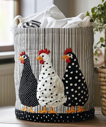 Gingham Rooster Quilted Laundry Hamper — Farmhouse Style Foldable Basket With Handles, Spacious & Easy-Care