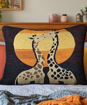 Giraffe Sunset Quilted Pillowcase – Safari Decorative Pillow Sham With Giraffe Print, Soft Cotton Blend For Kids Rooms & Tropical Living Spaces