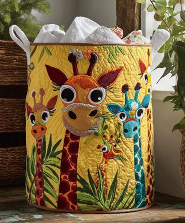 Giraffe Park Quilted Laundry Hamper — Fun Animal-Print Foldable Fabric Basket With Sturdy Handles For Kids’ Rooms, Nursery & Playroom Storage
