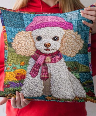 Glamour Poodle Quilted Decorative Pillow Cover — Chic Retro Poodle Print Cushion Case With Quilted Detail For Luxe Living Spaces, Hidden Zipper, Machine-Washable