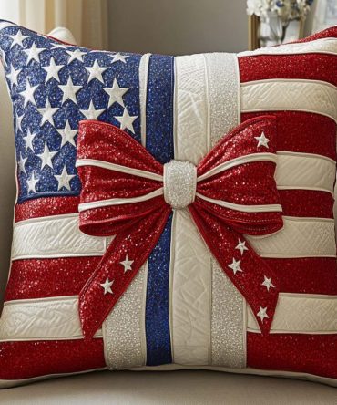 Glory March Quilted Throw Pillow Cover — Bold Patriotic Quilted Accent, Soft Texture, Concealed Zipper, Easy-Care Stylish Cushion Case