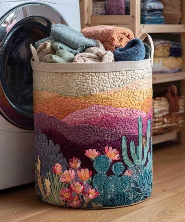 Glow Cactus Quilted Fabric Laundry Hamper — Large Foldable Laundry Basket With Handles For Bedroom, Nursery & Dorm Decor