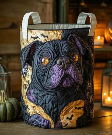 Glowing Bulldog Portrait Quilted Laundry Hamper — Premium Foldable Dog-Print Storage Basket, Durable Cotton, Washable