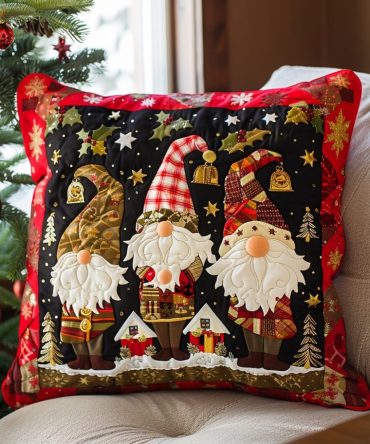 Gnome Sweet Gnome Quilted Pillow Cover — Cozy Cottage Decorative Throw Pillow Case With Charming Gnome Design, Soft Quilted Fabric, Machine-Washable
