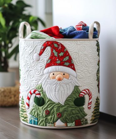Gnome Cheer Quilted Laundry Hamper — Durable Collapsible Fabric Basket With Reinforced Handles, Charming Seasonal Storage & Gift Idea