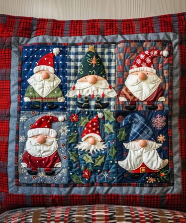Gnome Cheer Quilted Holiday Pillow Cover — Festive Christmas Throw Pillow Case, Soft Washable Accent For Cozy Seasonal Decorating