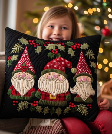 Gnome Christmas Spirit Quilted Pillow Cover — Joyful Holiday Cushion With Playful Gnome Design And Plush Quilting For Seasonal Cheer