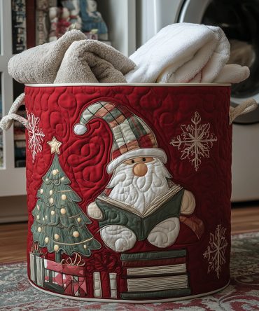 Gnome Dreams Quilted Laundry Hamper — Whimsical Gnome Pattern Collapsible Laundry Basket With Soft Quilting & Sturdy Handles For Charming Home Storage