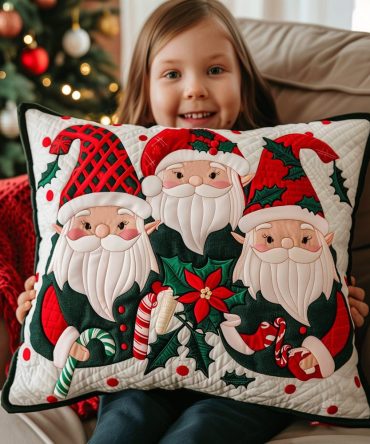 Gnome Holiday Magic Quilted Throw Pillow Cover — Enchanting Seasonal Cushion With Cheerful Gnome Art For Festive Home Styling & Gift Giving