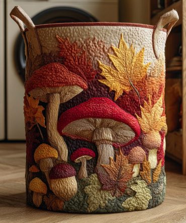 Gnome Mushroom Quilted Laundry Hamper — Whimsical Collapsible Fabric Basket, Cute Organizer For Toys, Clothes & Nursery Storage