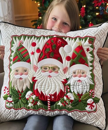 Gnome Wonderland Quilted Decorative Pillow Cover — Snowy Holiday Gnome Scene Cushion For Cozy Seasonal Styling And Festive Living Room Appeal