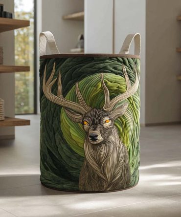 Golden-Eyed Guardian Quilted Laundry Hamper – Collapsible Large-Capacity Fabric Basket With Striking Guardian Motif & Easy-Carry Handles