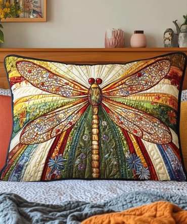 Golden Dragonfly Accent Quilted Pillow Cover - Premium Decorative Sham For Living Room Or Bedroom, Soft Hypoallergenic Feel