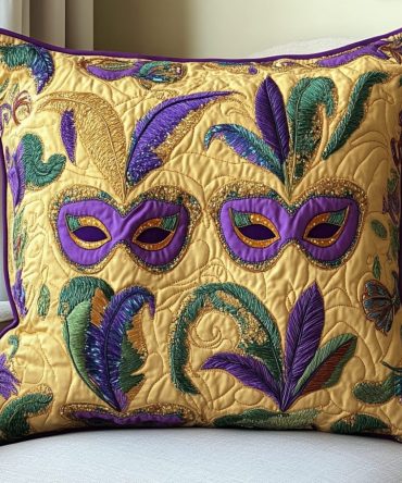 Golden Flair Quilted Decorative Pillow Cover — Luxe Metallic Floral Accent For Sofa & Bed, Soft Quilting, Hypoallergenic, Easy-Care