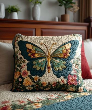 Golden Garden Muse Quilted Pillow Cover — Elegant Floral Quilted Throw For Bed, Sofa & Holiday Rooms, Premium Decorative Cushion Case
