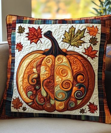 Golden Harvest Quilted Throw Pillow Cover — Luxurious Autumn Accent Pillowcase For Rustic & Farmhouse Décor