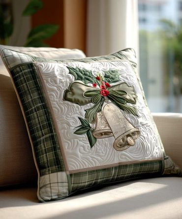 Golden Jingle Quilted Throw Pillow Cover — Elegant Metallic Holiday Decorative Cushion Case For Festive Living Spaces