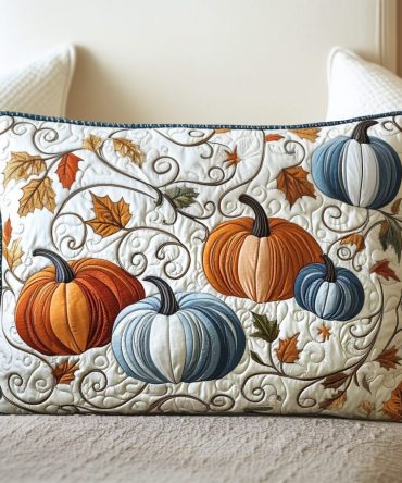 Golden Pumpkin Quilted Accent Pillow Cover — Autumn Harvest Throw Pillow Sham For Rustic Fall Home, Cozy Seasonal Decor