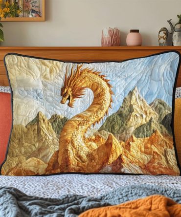 Golden Scale Metallic Quilted Pillow Sham — Luxe Gold Tone Decorative Pillowcase, Premium Soft Cotton, Glam Accent For Elegant Bedrooms