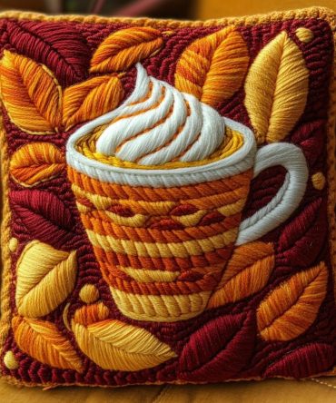 Golden Autumn Latte Quilted Pillow Cover: Warm Neutral Fall Throw Pillow Case, Latte & Gold Accents, Soft Cotton-Blend, Washable