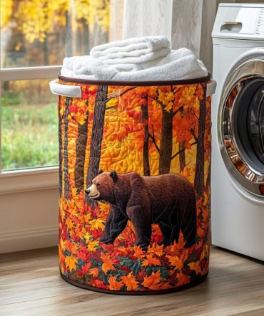 Golden Bear Quilted Hamper — Chic Gold Accented Foldable Laundry Basket, Padded Protection & Space-Saving Design For Modern Homes