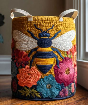Golden Bee Quilted Laundry Hamper - Chic Honeybee Accent Foldable Basket For Stylish Home Organization & Gift Giving