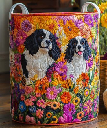 Golden Bloom Duo Quilted Laundry Hamper – Dual-Accent Sunflower Fabric Basket With Reinforced Handles, Collapsible Decorative Home Storage Bin