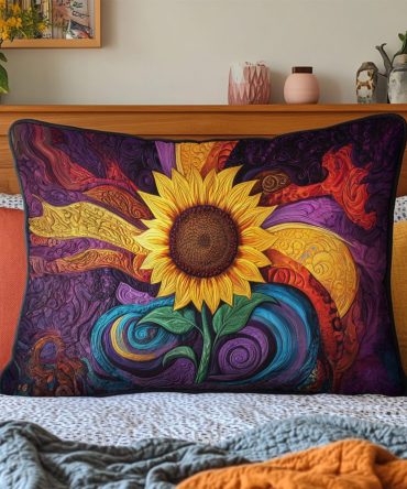 Golden Bloom Quilted Pillowcase — Luxurious Gold Bloom Motif Decorative Pillow Cover, Elegant Floral Accent For Bed, Sofa & Boudoir