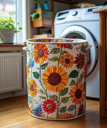 Golden Bloom Quilted Laundry Hamper - Spacious Foldable Fabric Basket With Handles , Elegant Durable Organizer For Home & Laundry