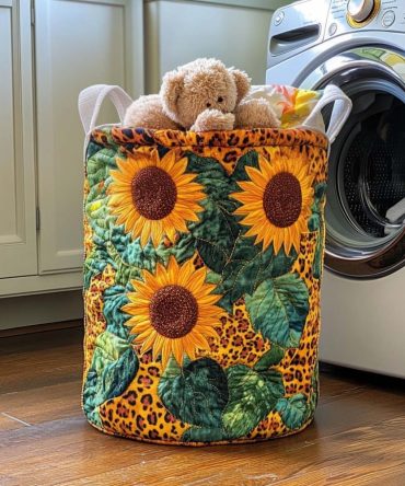 Golden Bloom Deluxe Quilted Laundry Hamper — Elegant Floral-Gold Fabric Bin With Handles, Collapsible Decorative Storage For Home & Dorm