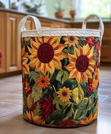 Golden Bloom Quilted Laundry Hamper — Luxe Floral Gold Accented Fabric Bin, Collapsible Decorative Laundry Organizer With Handles