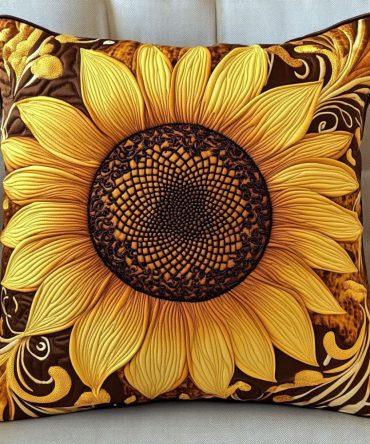 Golden Bloom Quilted Pillow Cover - Luxe Sun-Kissed Floral Throw Pillow Case, Warm Gold Accents For Modern Farmhouse & Glam Decor