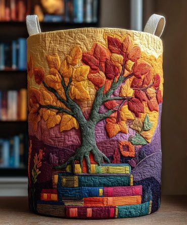 Golden Branch Quilted Laundry Hamper — Elegant Leaf Pattern Storage Basket, Collapsible Durable Fabric Hamper For Stylish Rooms