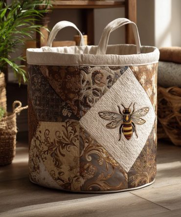 Golden Buzz Quilted Hamper: Sunny Bee Print Laundry Basket For Bright Home Style & Convenient Collapsible Storage