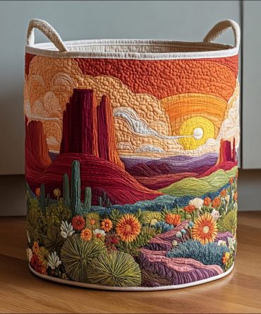 Golden Canyon Quilted Cotton Laundry Hamper — Rustic Foldable Storage Basket With Durable Handles For Home, Cabin & Dorm Organization
