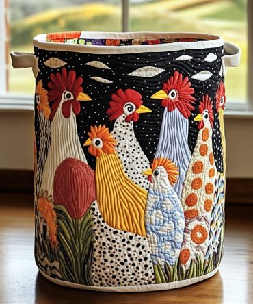Golden Chicken Quilted Laundry Hamper – Large Foldable Basket With Reinforced Handles, Whimsical Farmhouse Design For Chic Storage